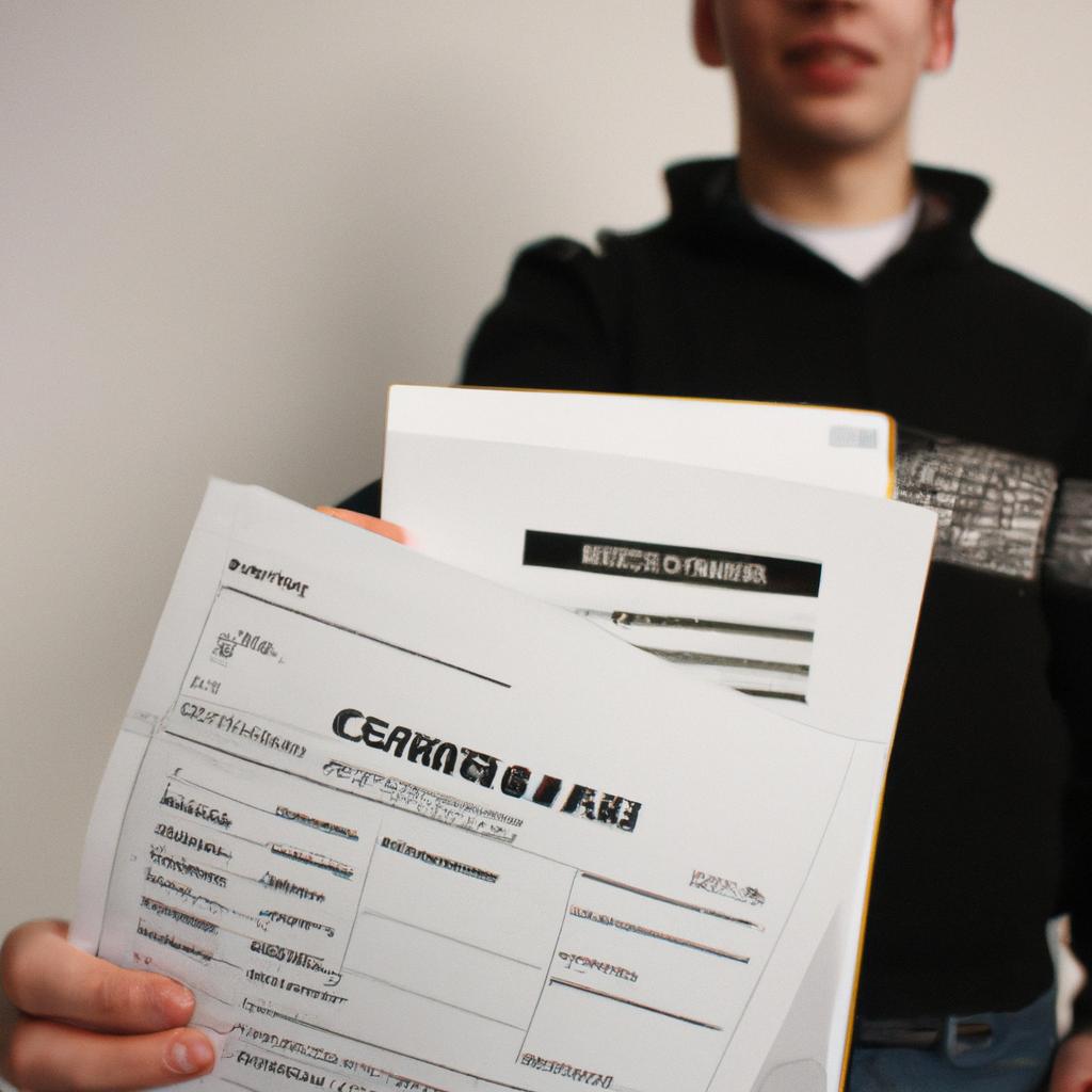 Student holding car insurance documents